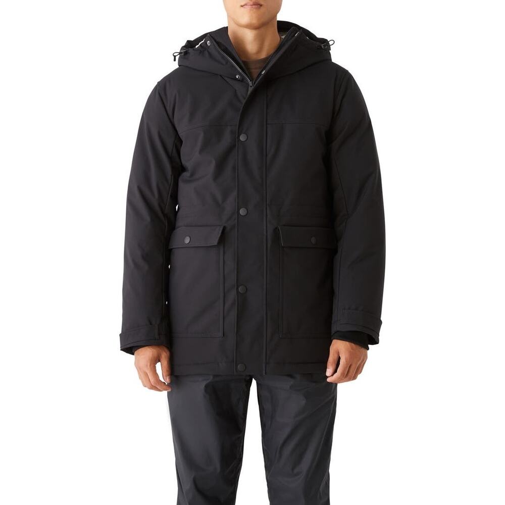 Frank and Oak Black Plateau Hooded Recycled Polyester Parka Coat Size Large NWT